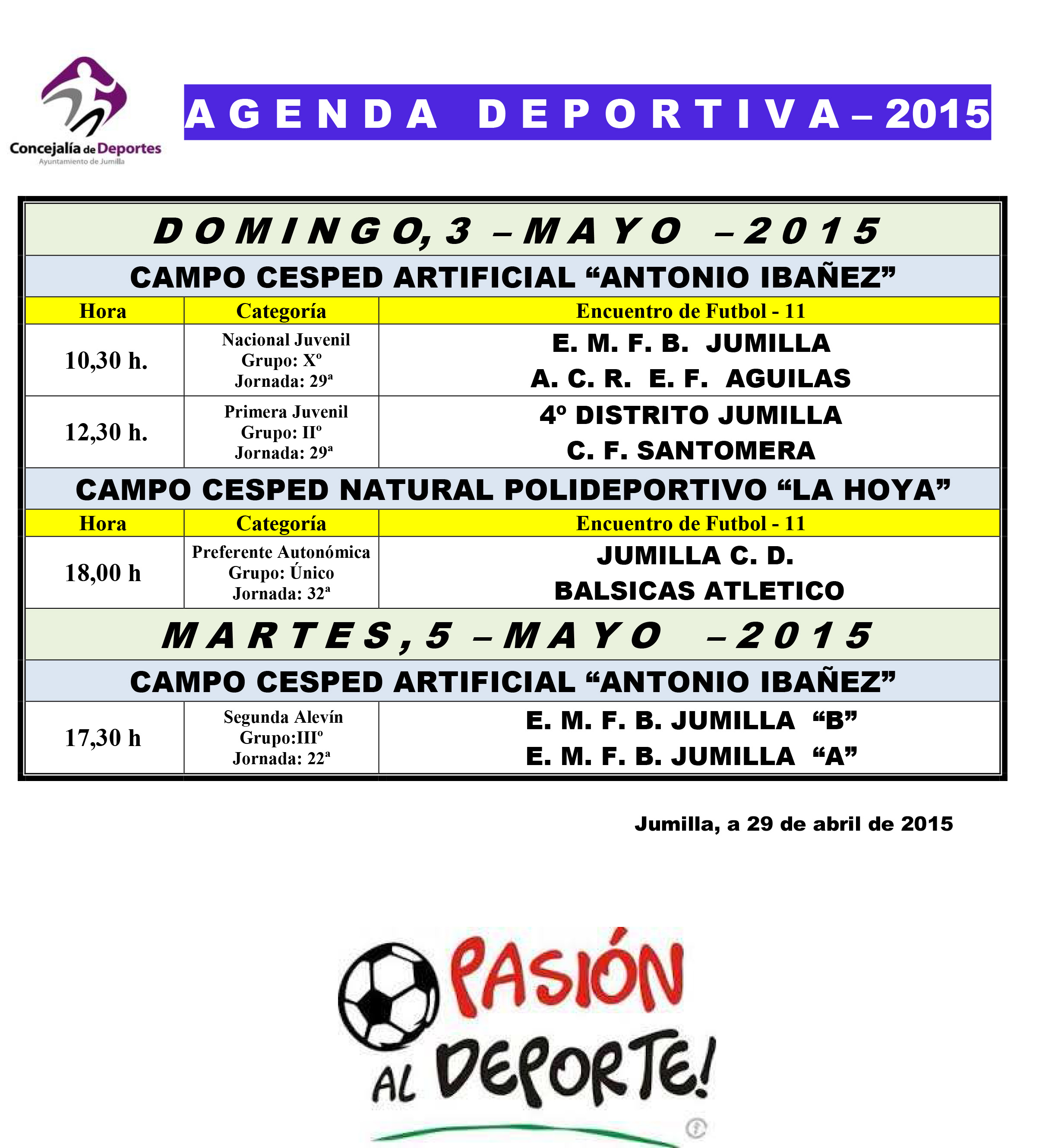 Agenda deportiva de los próximos días (24, 25 y 26 de abril) El Eco